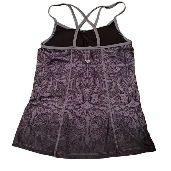 EUC Athleta Harmonious Gray Black Lace Pattern Strappy Yoga Top Tank XXS - Picture 3 of 7